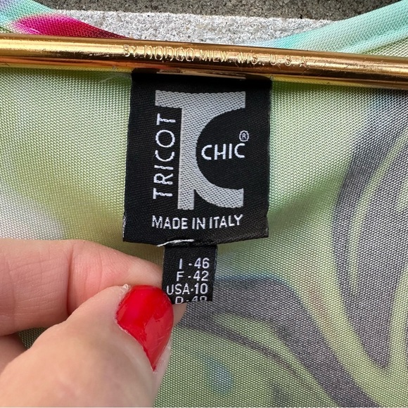 Tricot Chic Italy Y2K Marble Print Sleeveless Dress w/ Bow Detail Size 10 - Picture 5 of 10